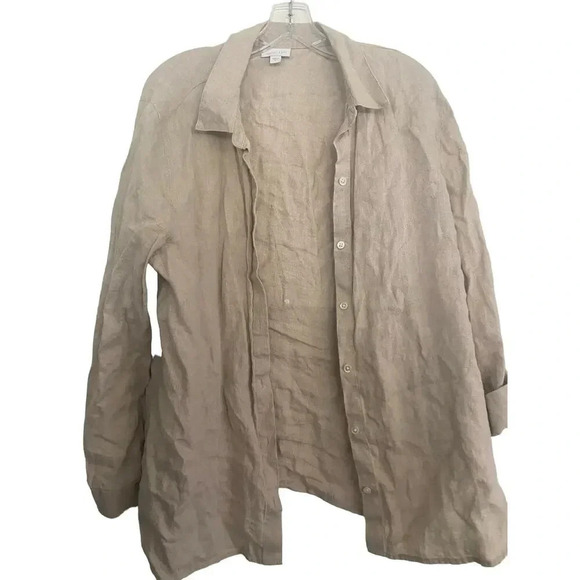 J.Jill Brown Long Sleeve Casual Button-Down Shirt Size Large linen - Picture 1 of 4